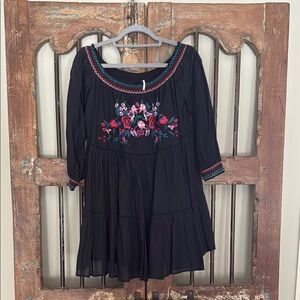 Free People Black and Red Sundress with 3/4 Bishop Sleeves